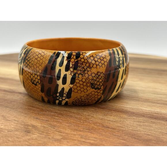 Unbranded Jewelry - Vintage Chunky Bangle Bracelet Resin Orange Brown Animal Print Retro Boho Safari